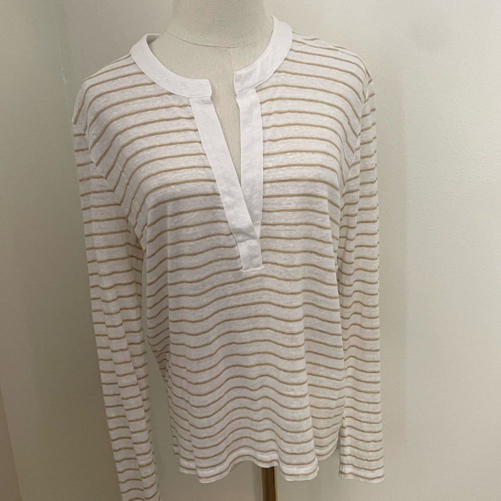 Vineyard Vines 100% Linen Long Sleeve Stripe  Henley Top in Medium
